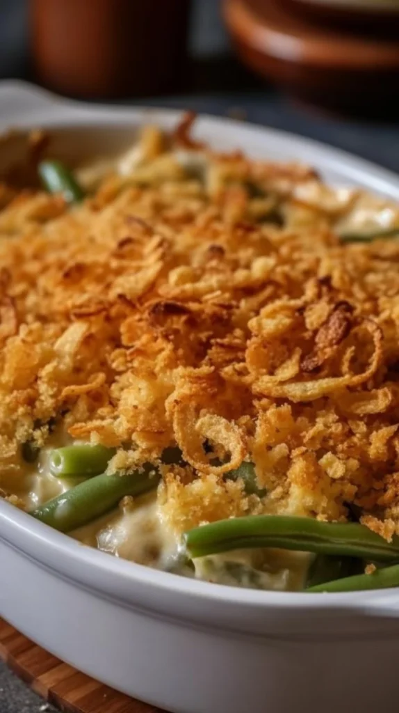 Delicious Southern-Style Green Bean Casserole served on a festive table