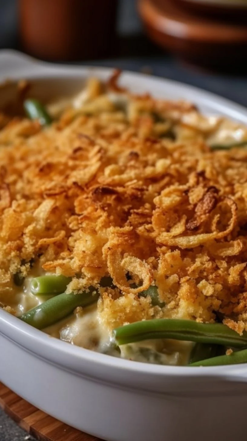 Delicious Southern-Style Green Bean Casserole served on a festive table