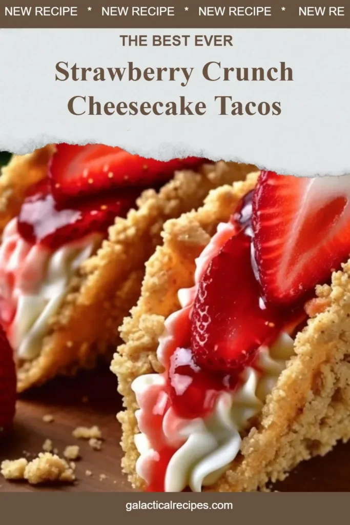 Delicious strawberry crunch cheesecake tacos served with creamy filling