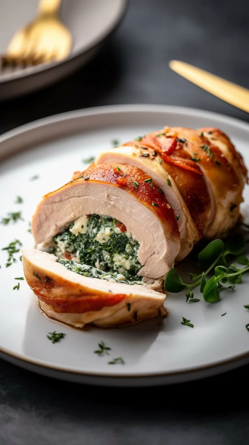 Delicious stuffed turkey breast garnished with herbs and spices