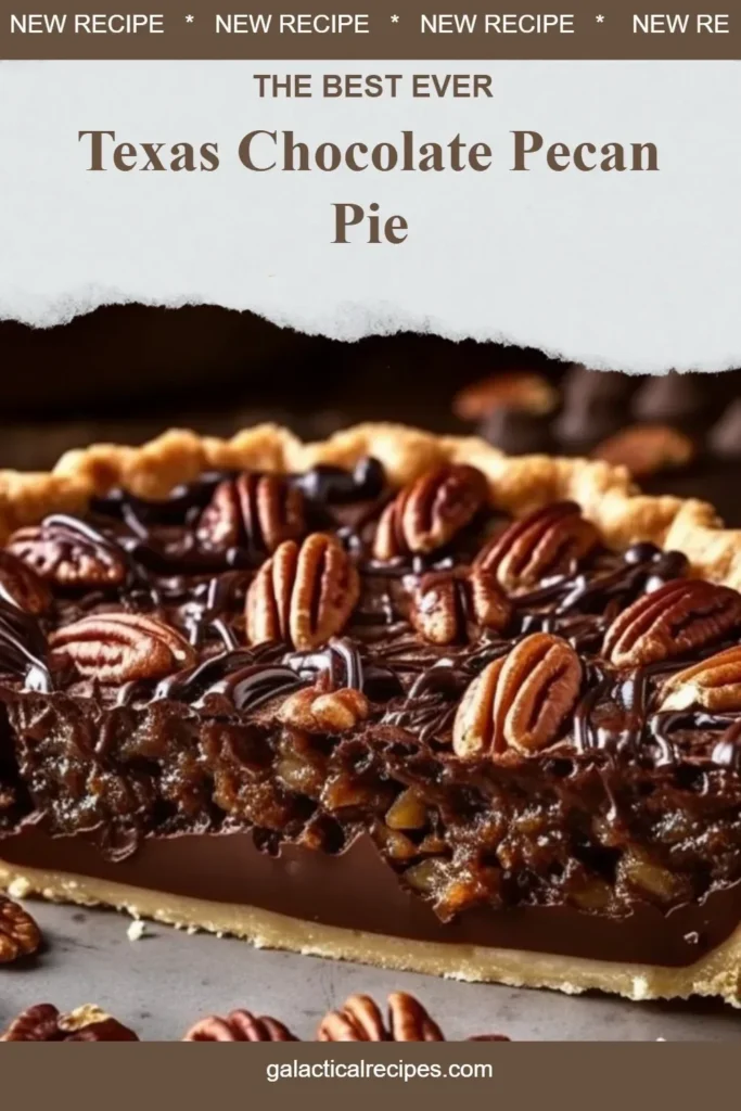 Delicious Texas chocolate pecan pie with a rich chocolate filling and crunchy pecans