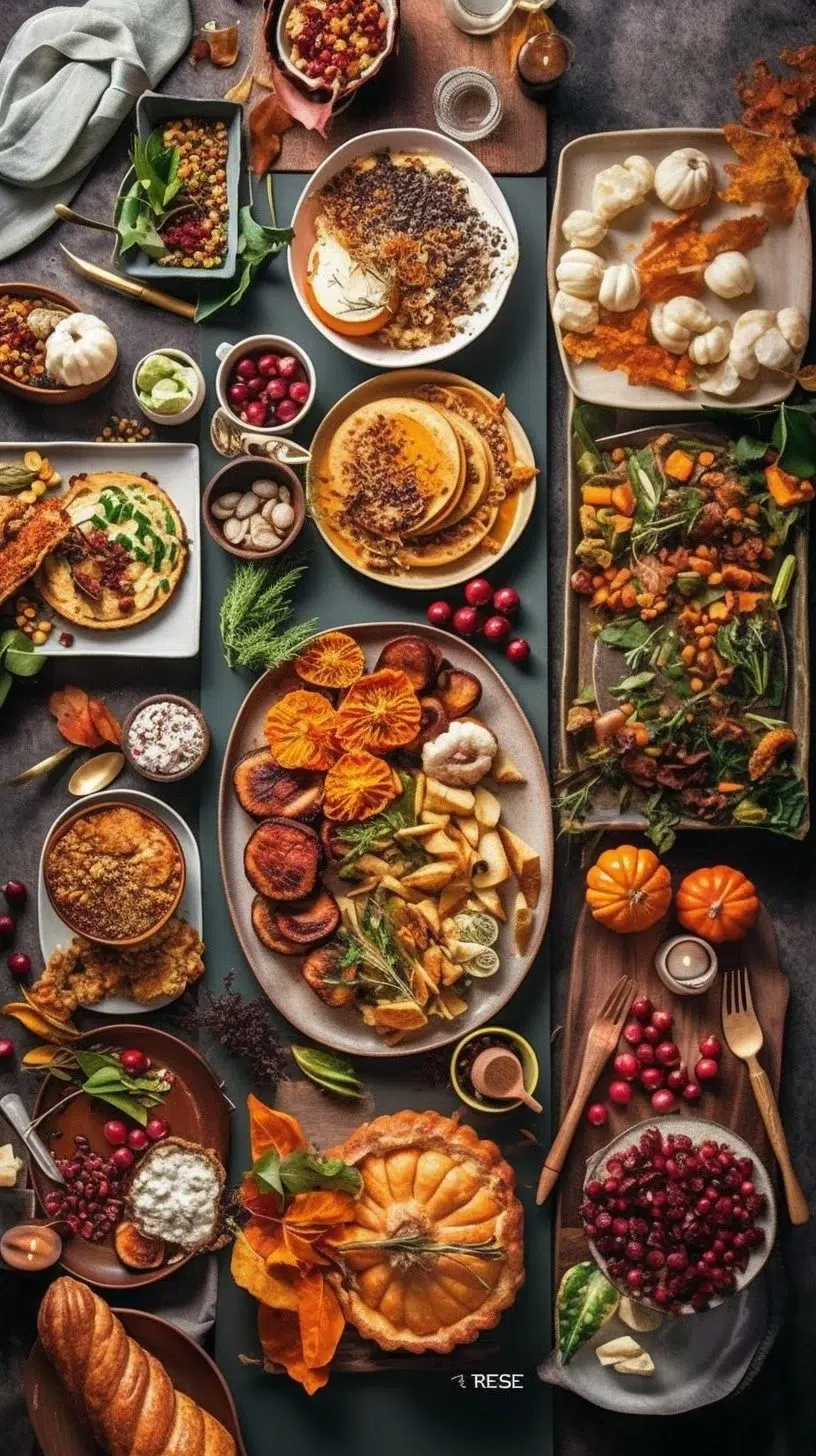 Delicious Thanksgiving side dishes arranged for a festive holiday meal.