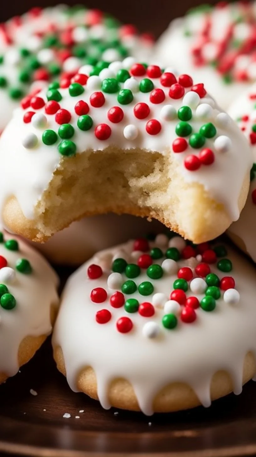 Plate of traditional Italian Christmas cookies, beautifully decorated for the holidays.