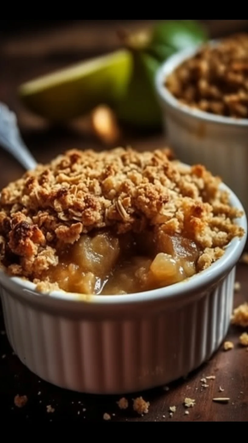 Delicious Air Fryer Apple Crisp topped with oats and cinnamon