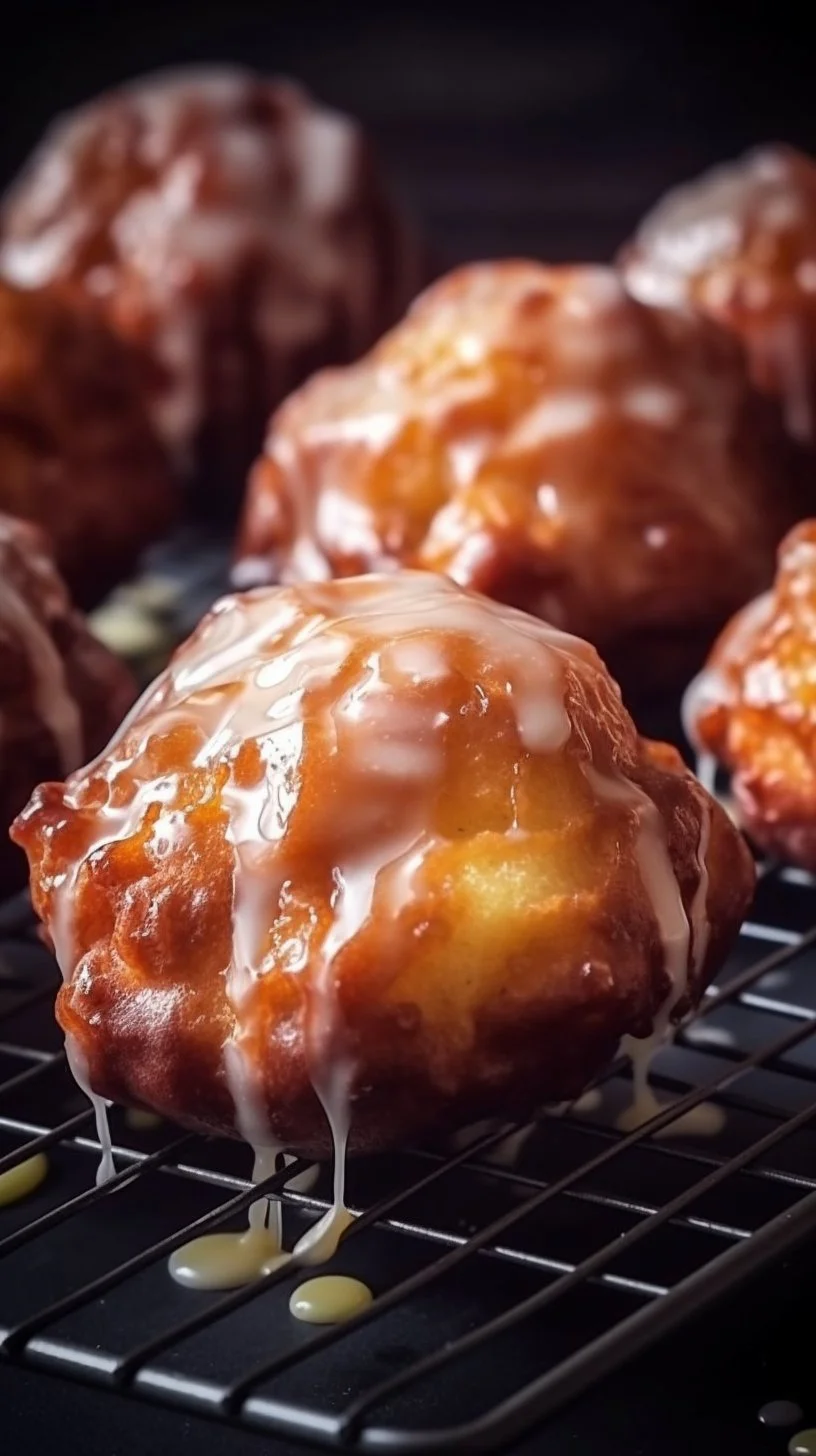 Crispy air fryer apple fritters served with a dusting of powdered sugar.