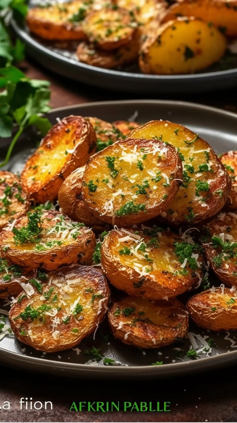 Air fryer baked garlic parmesan potatoes in a bowl ready to serve