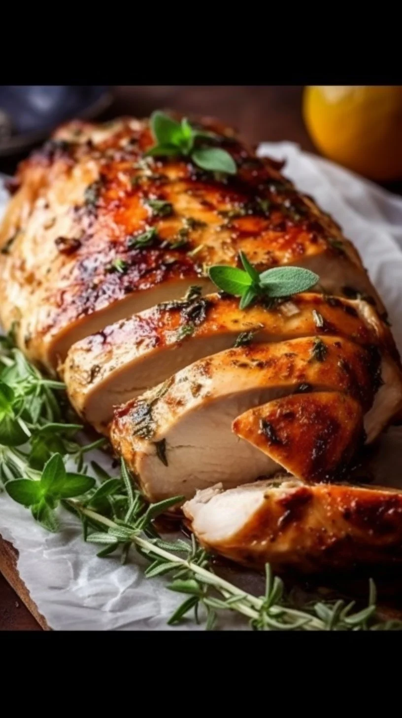 Deliciously cooked air fryer boneless turkey breast served on a plate.