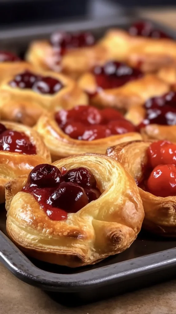Freshly baked Air Fryer Cherry Cheese Danishes served on a plate