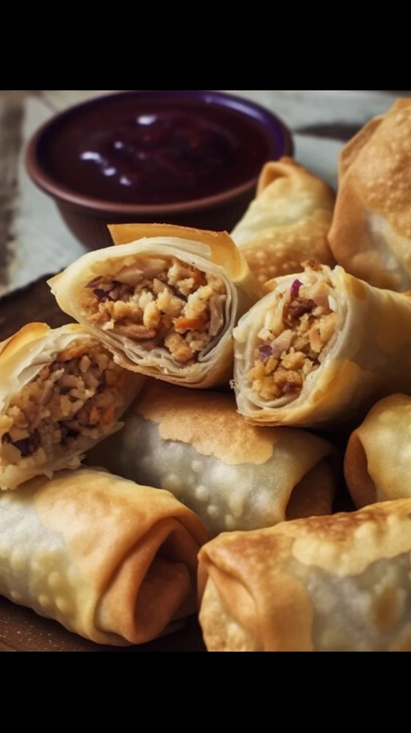 Air fryer Thanksgiving leftover egg rolls with turkey and veggies