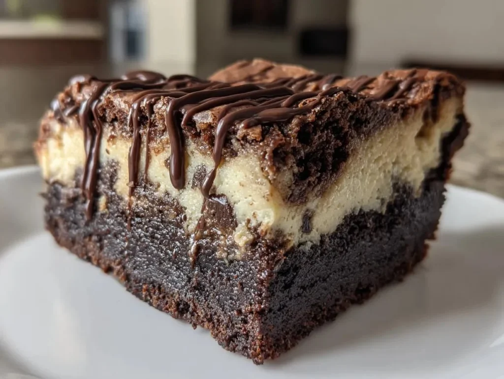 Delicious cookie dough brownie bars stacked on a plate showcasing their rich layers