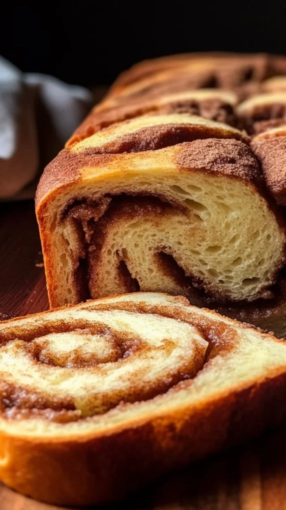 Homemade Amish Cinnamon Bread fresh out of the oven, topped with cinnamon swirl.
