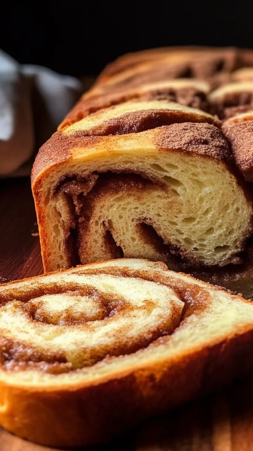Homemade Amish Cinnamon Bread fresh out of the oven, topped with cinnamon swirl.