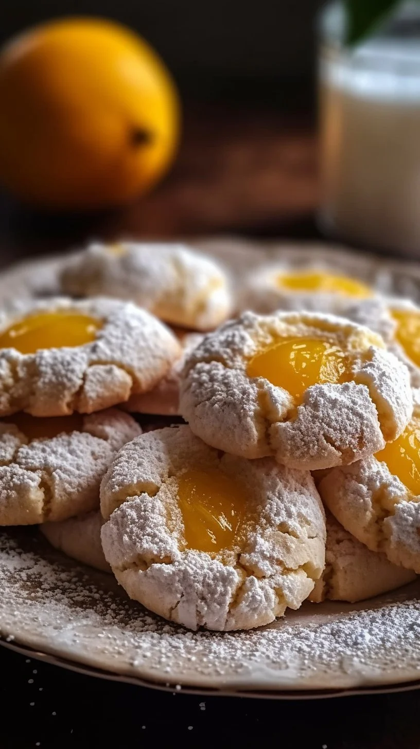 Bakery-style lemon meltaway thumbprint cookies topped with lemon glaze.