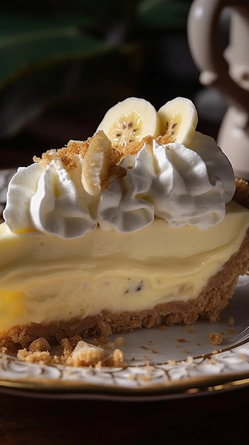 Delicious slice of homemade Banana Cream Cheesecake topped with fresh bananas