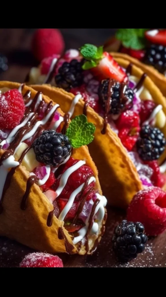 Berrylicious cheesecake tacos topped with fresh berries