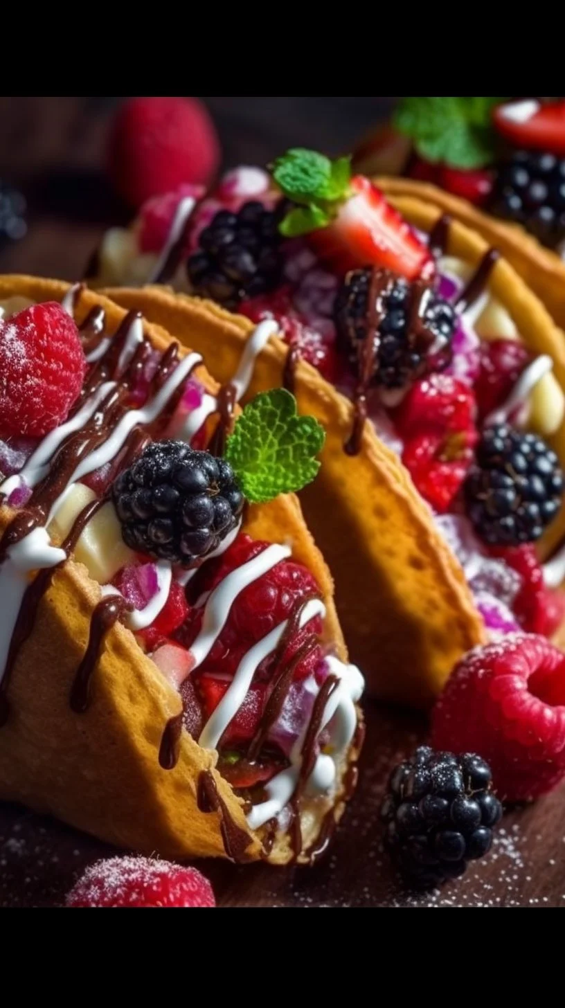 Berrylicious cheesecake tacos topped with fresh berries