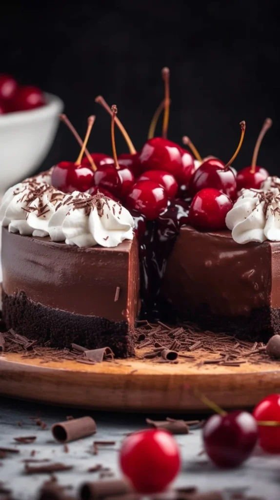 Delicious Black Forest Cheesecake Bars topped with cherries and chocolate