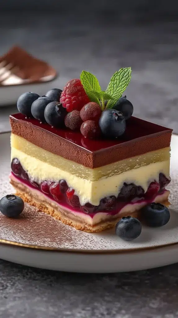 Delicious Blueberry Luxe Tiramisu dessert with rich layers and fresh blueberries