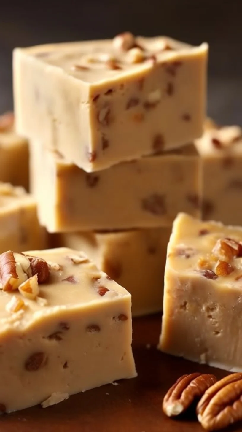 Delicious homemade Butter Pecan Fudge with pecans and caramel swirls