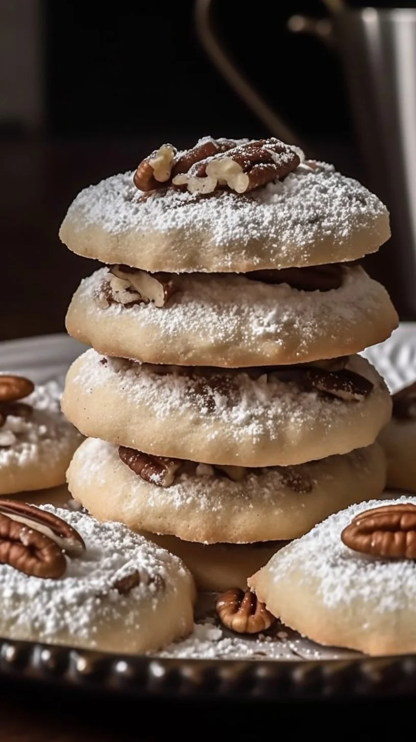 Delicious buttery pecan snowball cookies dusted with powdered sugar