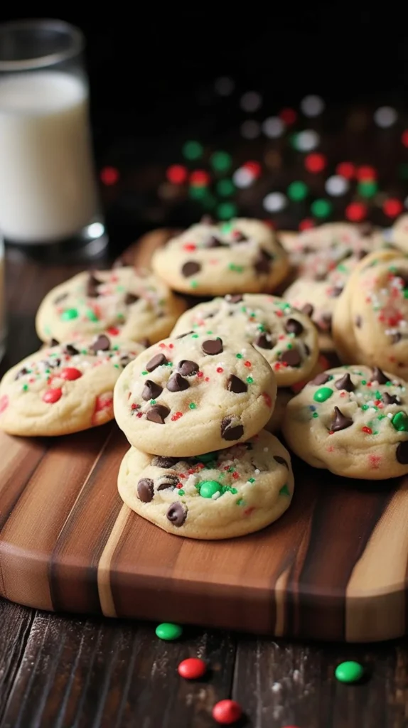 Delicious Cake Mix Chocolate Chip Santa Cookies on a festive plate