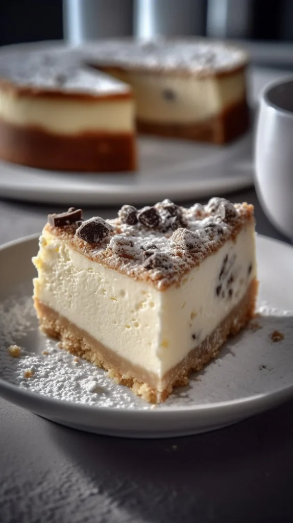 Delicious Cannoli Cheesecake Bars topped with chocolate and pistachios