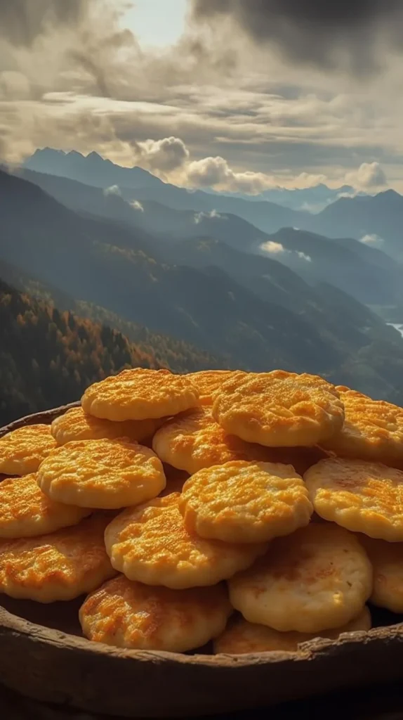 Freshly baked cheddar cheese biscuits on a wooden table