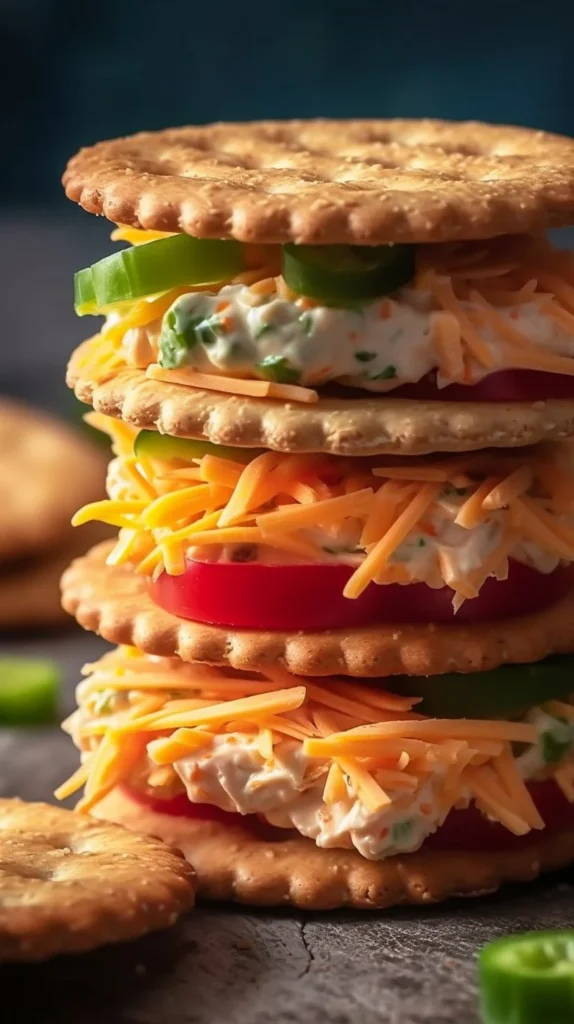 Cheddar Herb Ritz Cracker Sandwiches arranged on a platter