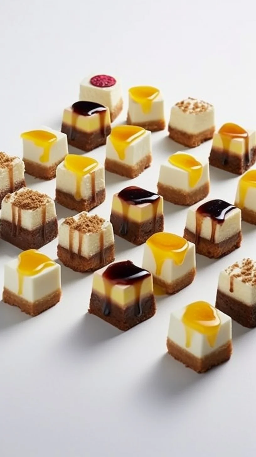 Delicious cheesecake bites on a dessert platter