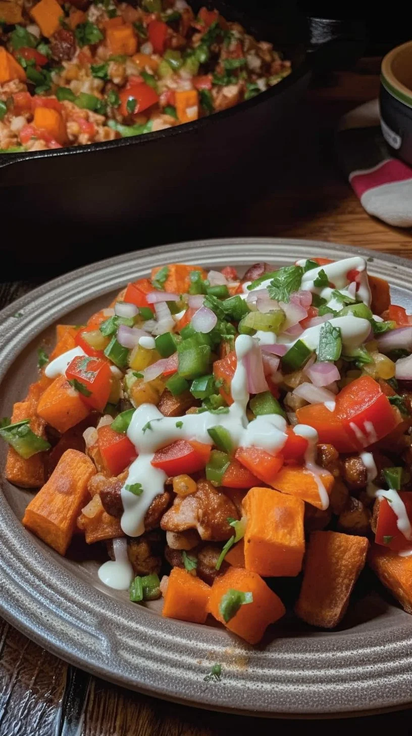 Cheesy beef and potato skillet cooked in a cast iron pan with melted cheese