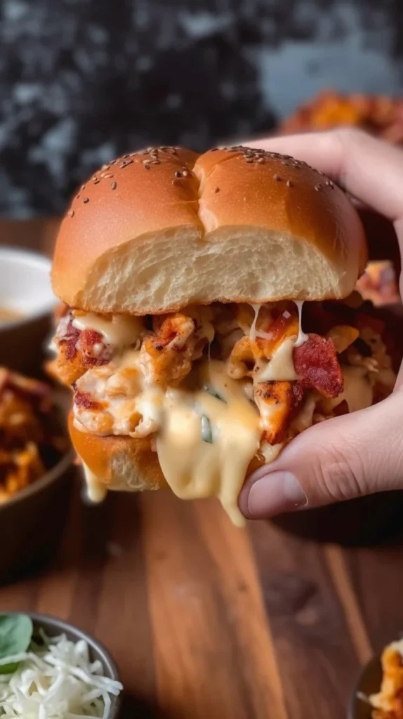 Cheesy Chicken Alfredo sliders served on a platter