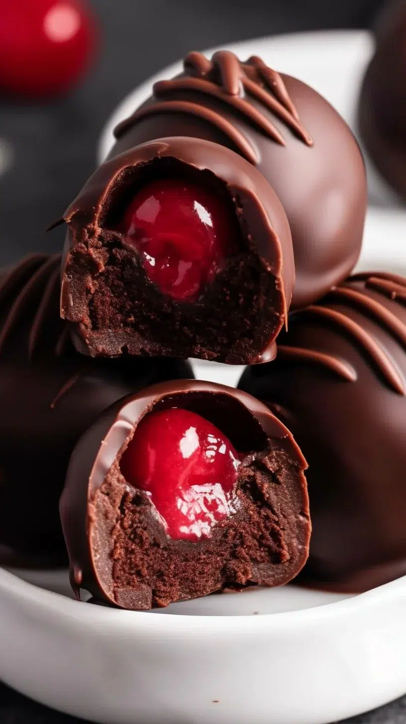 Delicious chocolate covered cherry brownie bombs on a plate