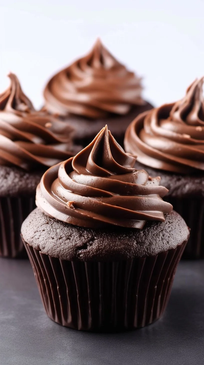 Delicious chocolate cupcakes topped with silky ganache frosting