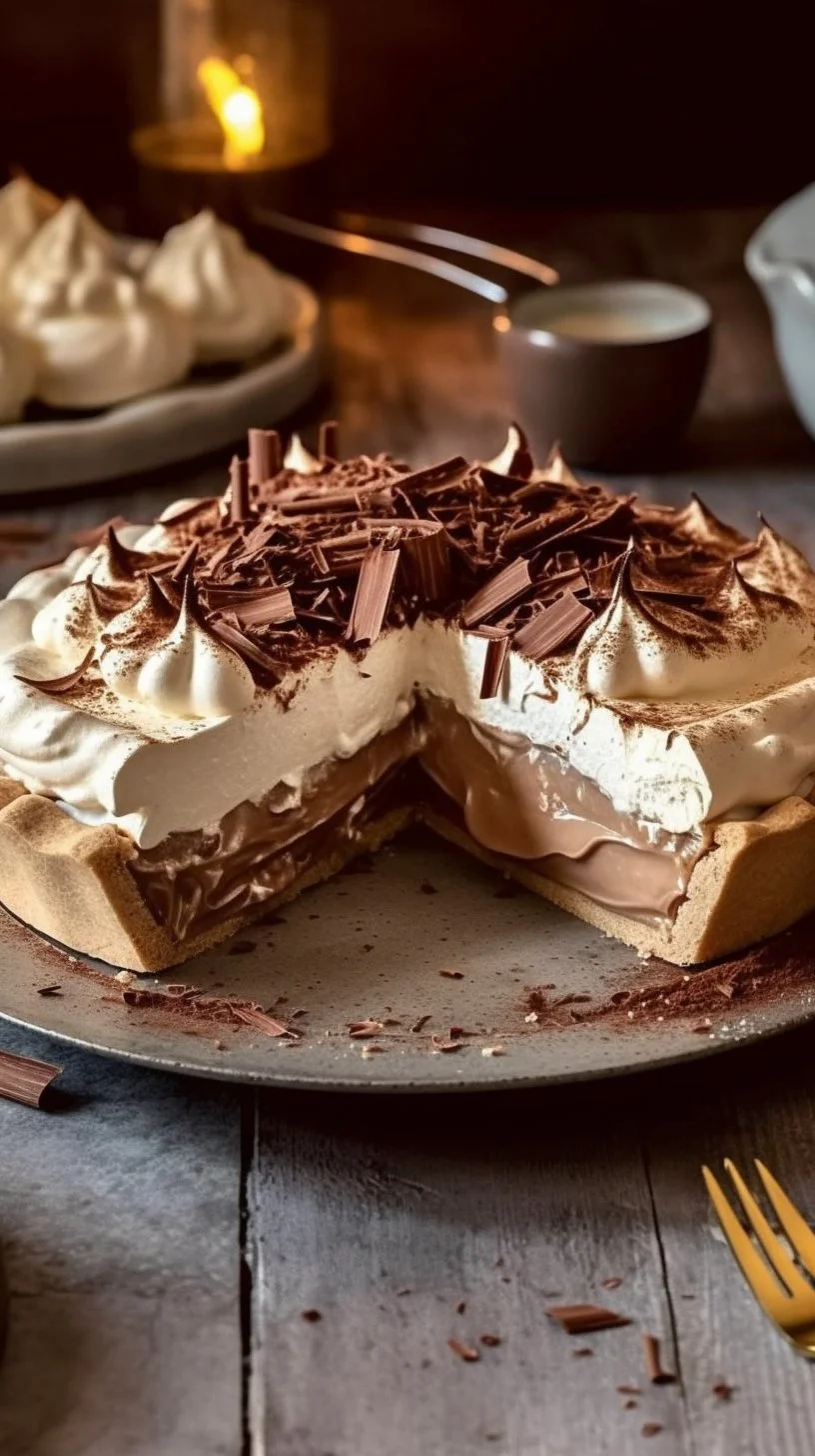 Chocolate Layered Pavlova with meringue layers and rich chocolate cream