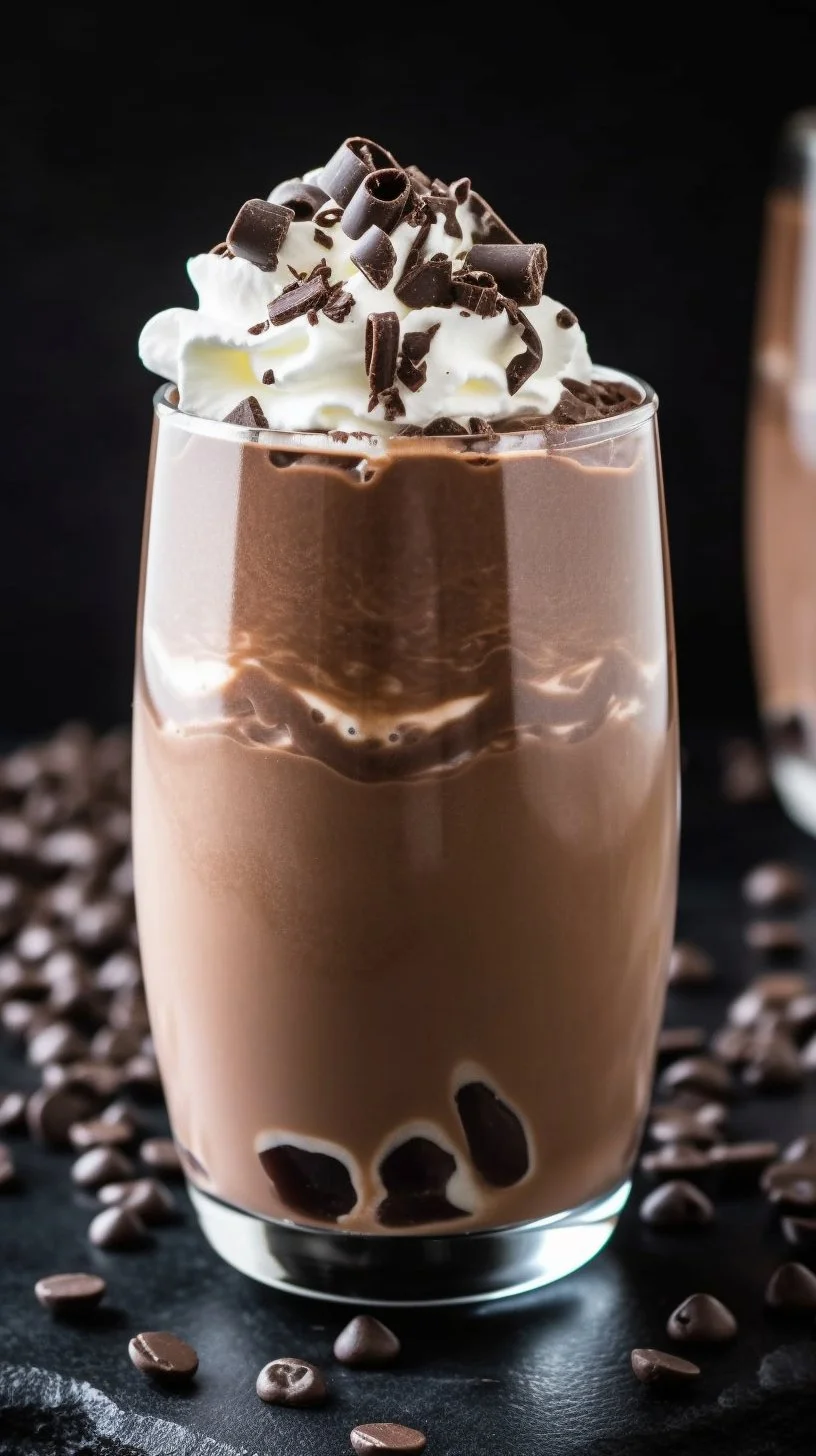 Delicious chocolate milkshake topped with hot chocolate and whipped cream