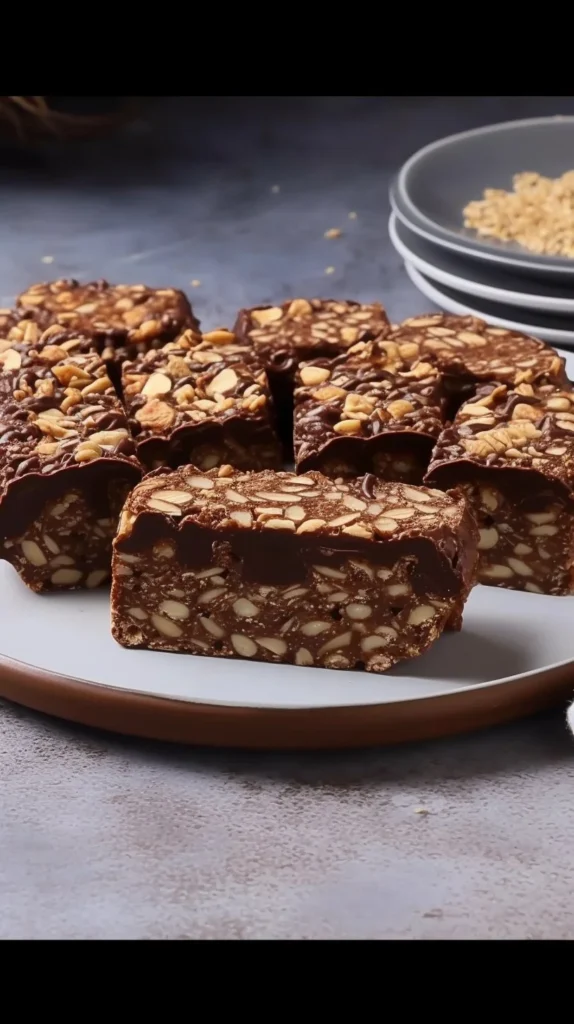 Homemade Chocolate Peanut Salami dessert on a wooden cutting board