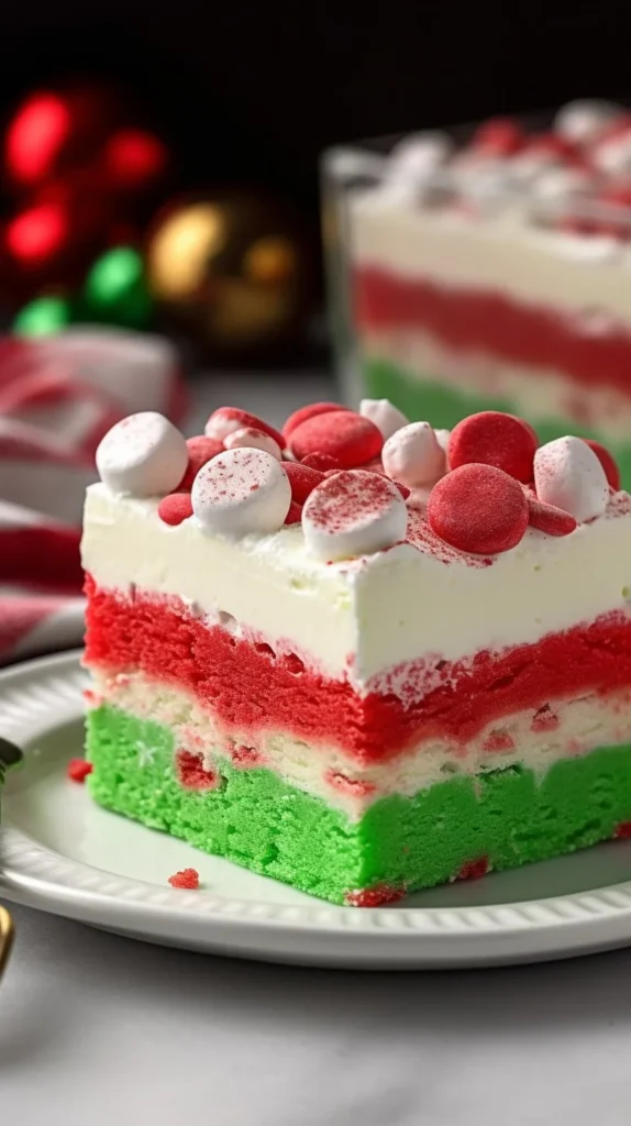 Delicious Christmas Cookie Cheesecake Bars topped with festive decorations