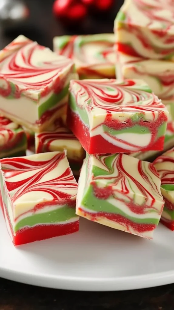 Delicious homemade Christmas fudge with festive toppings