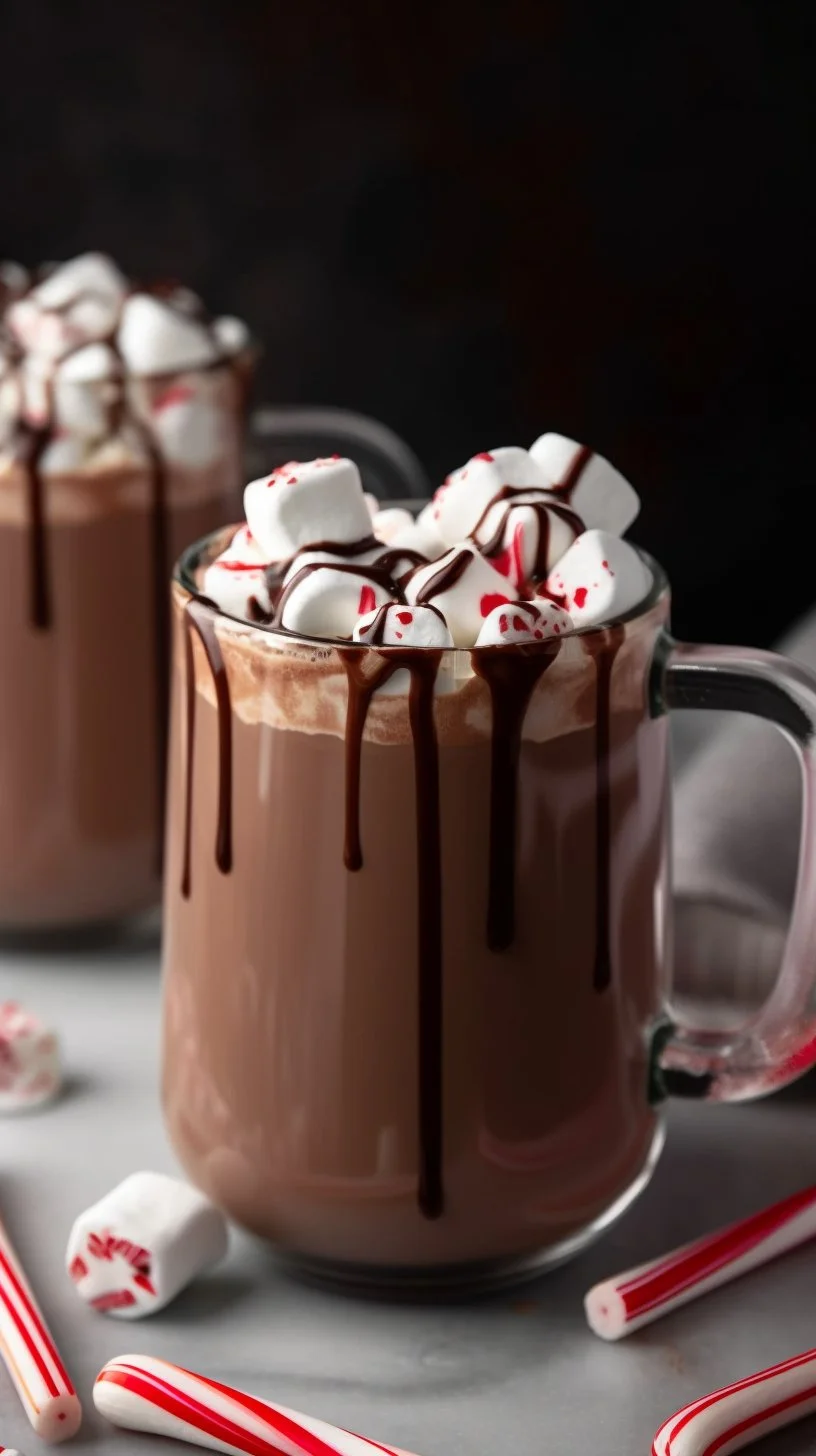 A delicious cup of Christmas hot chocolate topped with whipped cream and festive sprinkles