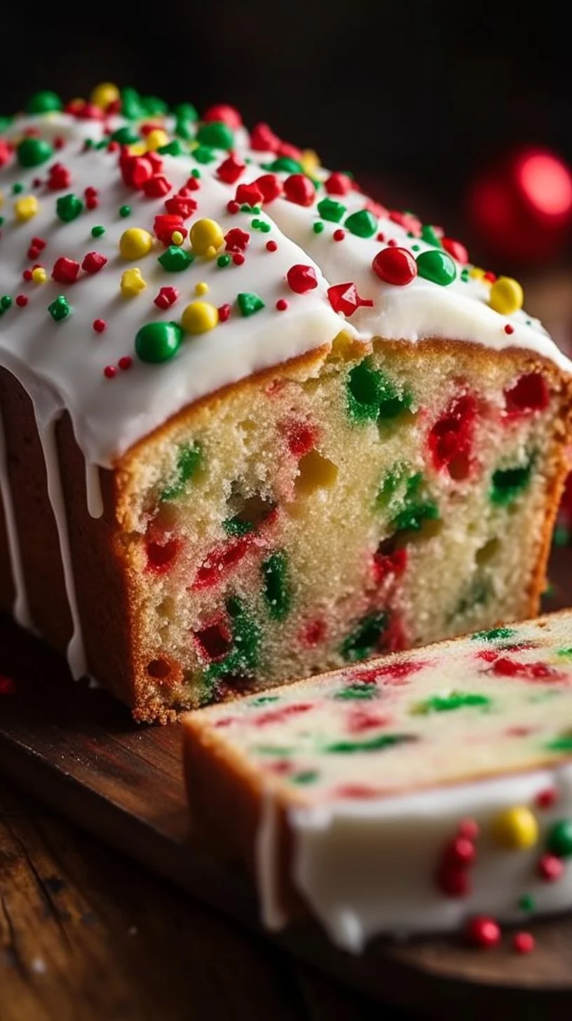 Sliced Christmas Sprinkle Buttermilk Bread on a festive table.