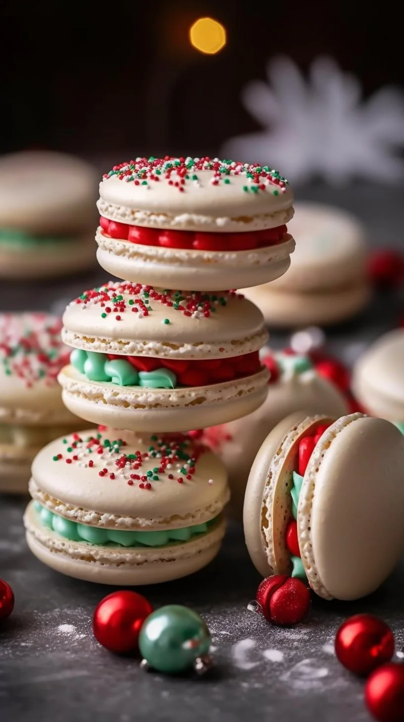 Christmas Tree Cake Macarons decorated for the holiday season