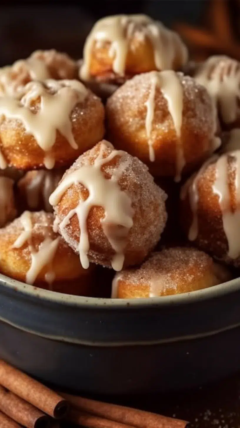 Freshly baked cinnamon sugar biscuit bites on a plate