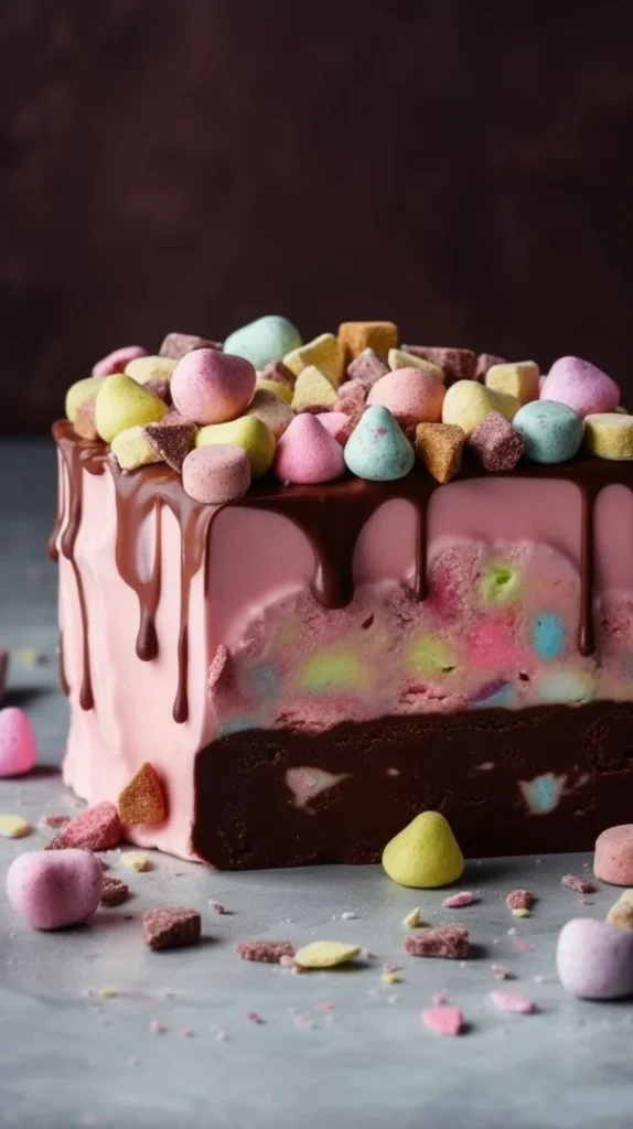 Delicious Clinker Cheesecake Slice topped with chocolate and served on a plate