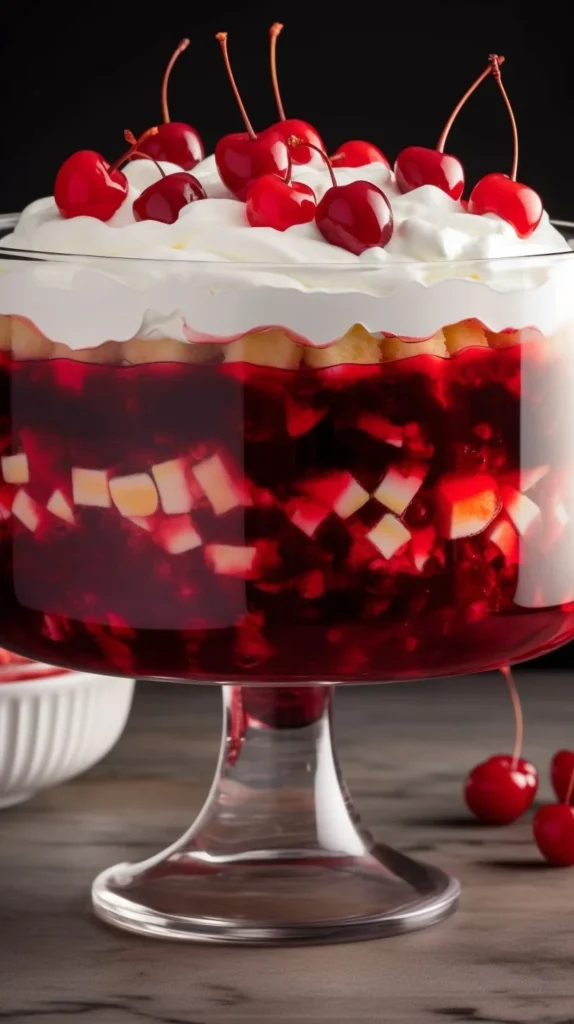 Delicious Coca Cola Trifle layered with cake, cola, and whipped cream.