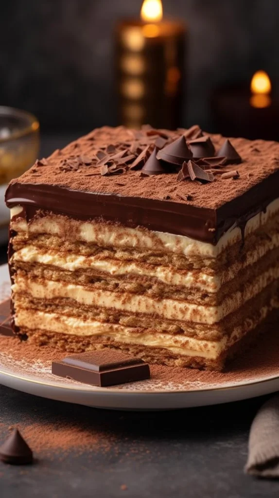 Delicious Coffee Petit Beurre Cake topped with coffee cream and biscuits