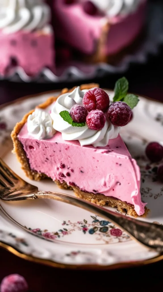 Delicious Cranberry Mousse Pie served on a platter with fresh cranberries