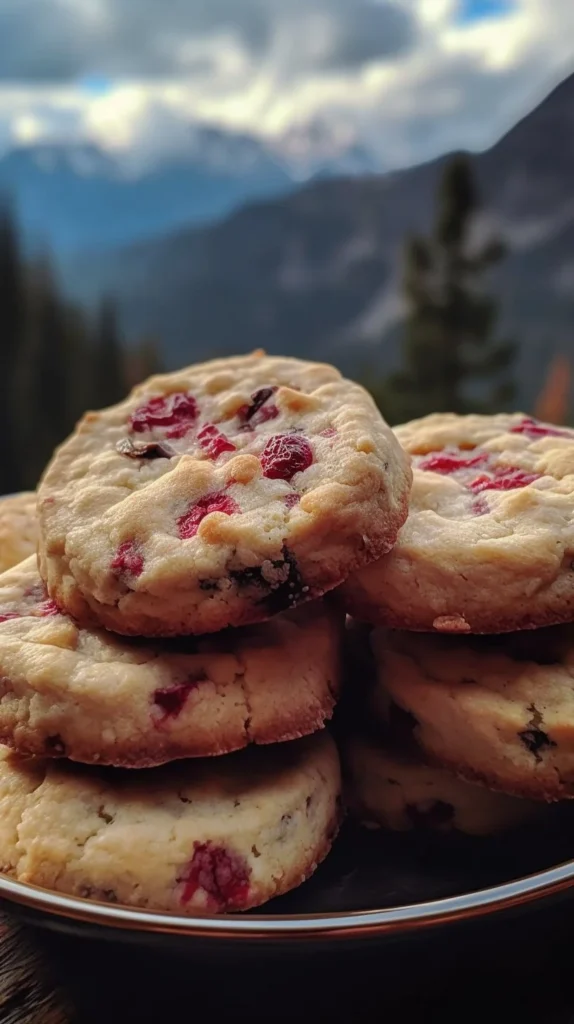 Cranberry Orange Shortbread Cookies on a white plate garnished with orange zest