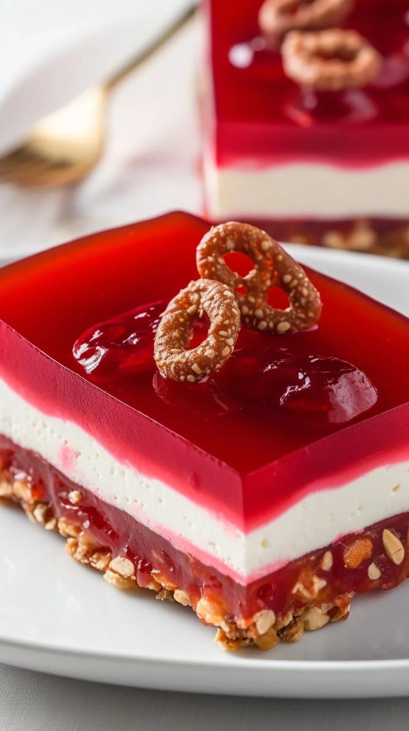 Delicious Cranberry Pretzel Salad with whipped topping and festive cranberries