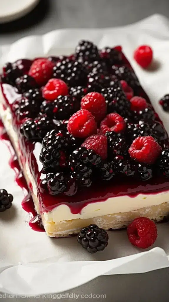 Delicious cream cheese berry bars topped with fresh berries