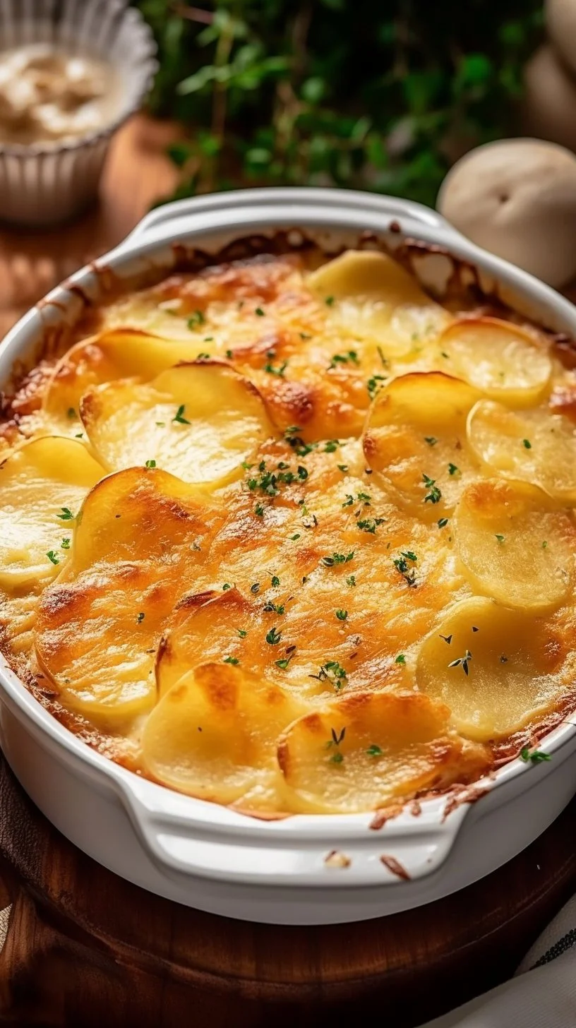 Delicious creamy cheesy scalloped potatoes baked to perfection